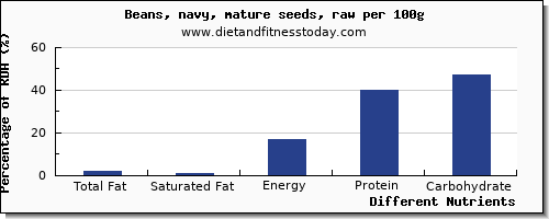 chart to show highest total fat in fat in navy beans per 100g